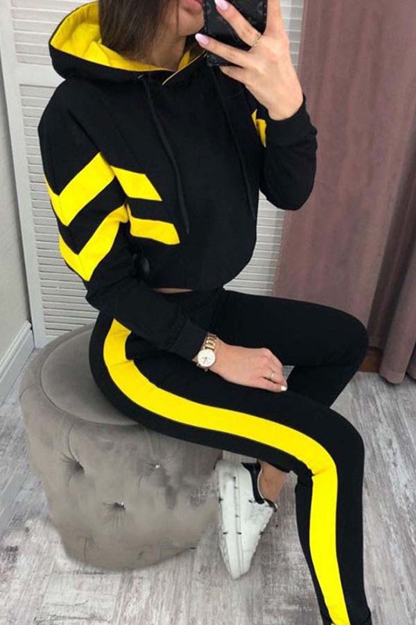 

Lovely Sportswear Patchwork Yellow Loungewear