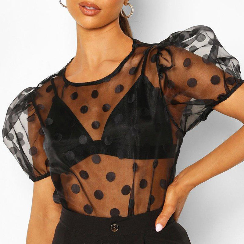 

Lovely Sweet See-through Black Blouse