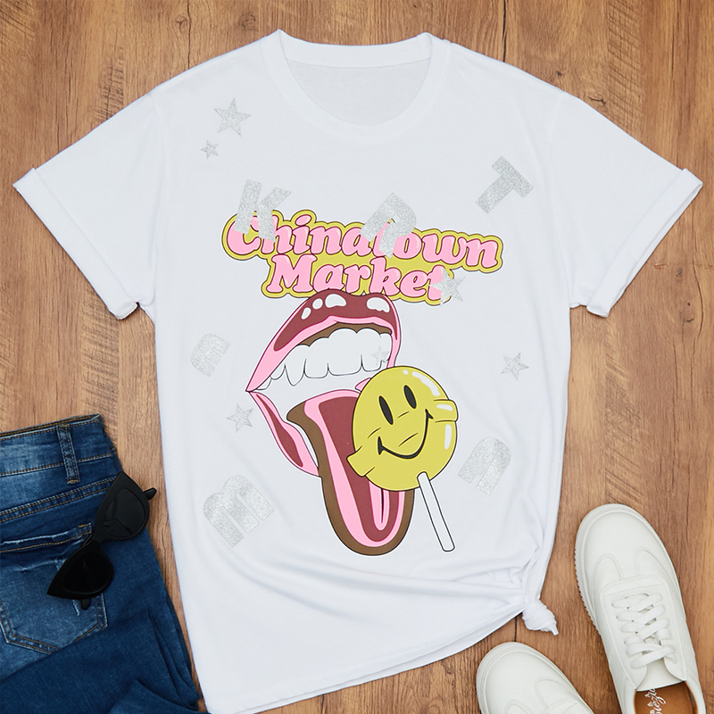 

Lovely Casual O Neck Cartoon Print White T-shirt