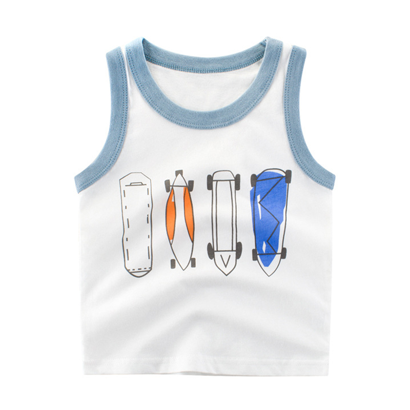 

Lovely Leisure O Neck Cartoon Print White Boy Tank Top