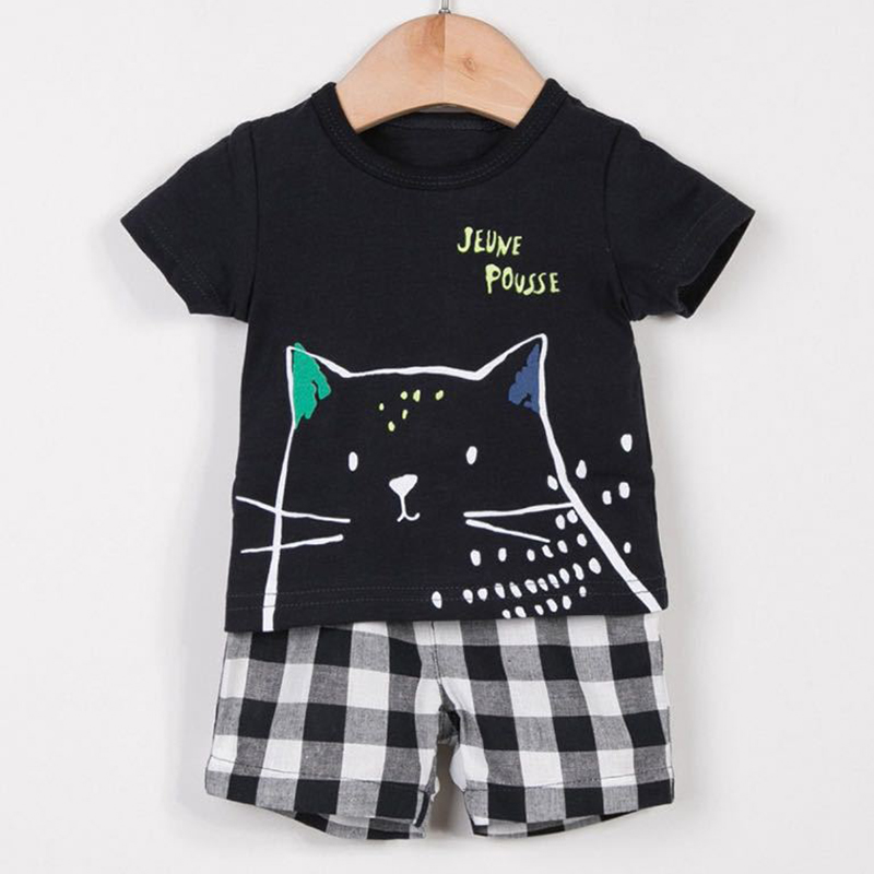 

Lovely Leisure O Neck Cartoon Print Black Boy Two-piece Shorts Set