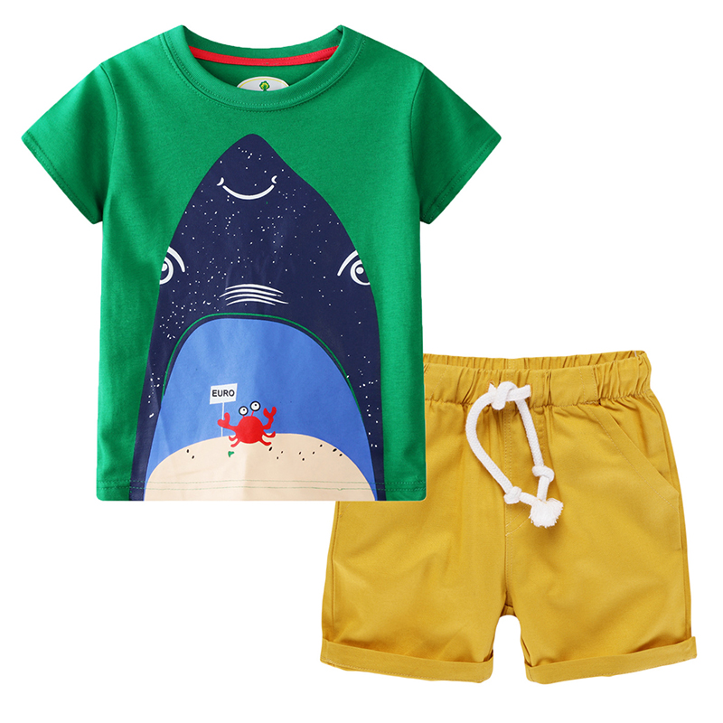 

Lovely Leisure O Neck Cartoon Print Baby Yellow Boy Two-piece Shorts Set