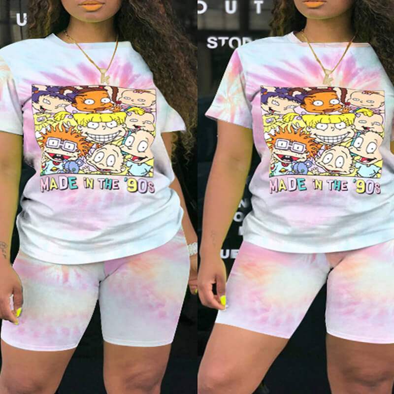 

Lovely Casual Cartoon Print Pink Plus Size Two-piece Shorts Set