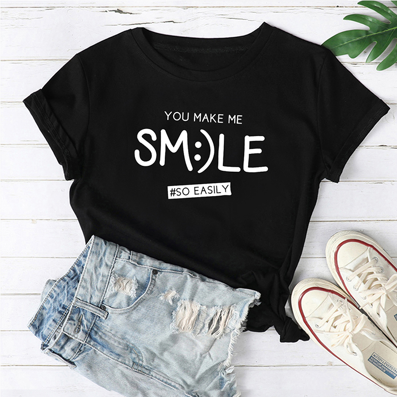 

Lovely :Casual O Neck Letter Print Black T-shirt