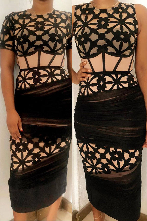 

Lovely Casual Patchwork Black Mid Calf Dress