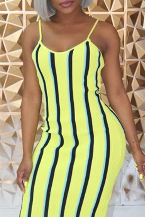 

Lovely Leisure Striped Yellow Knee Length Dress