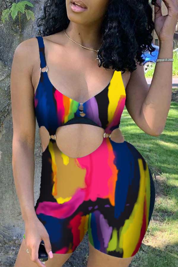 

Lovely Sexy Hollow-out Multicolor One-piece Romper, Multi