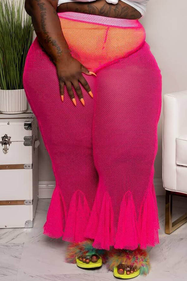 

Lovely Sexy See-through Rose Red Plus Size Pants