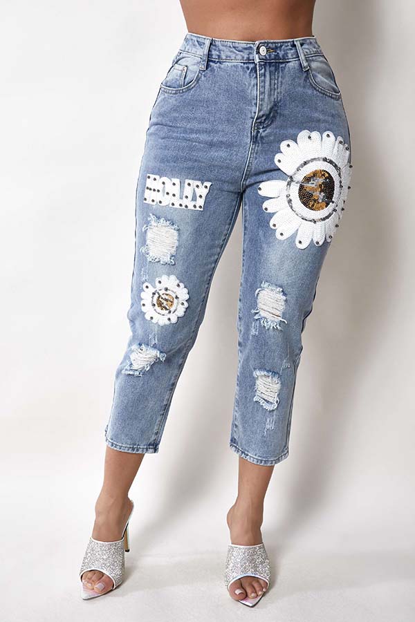 

Lovely Casual Print Blue Jeans