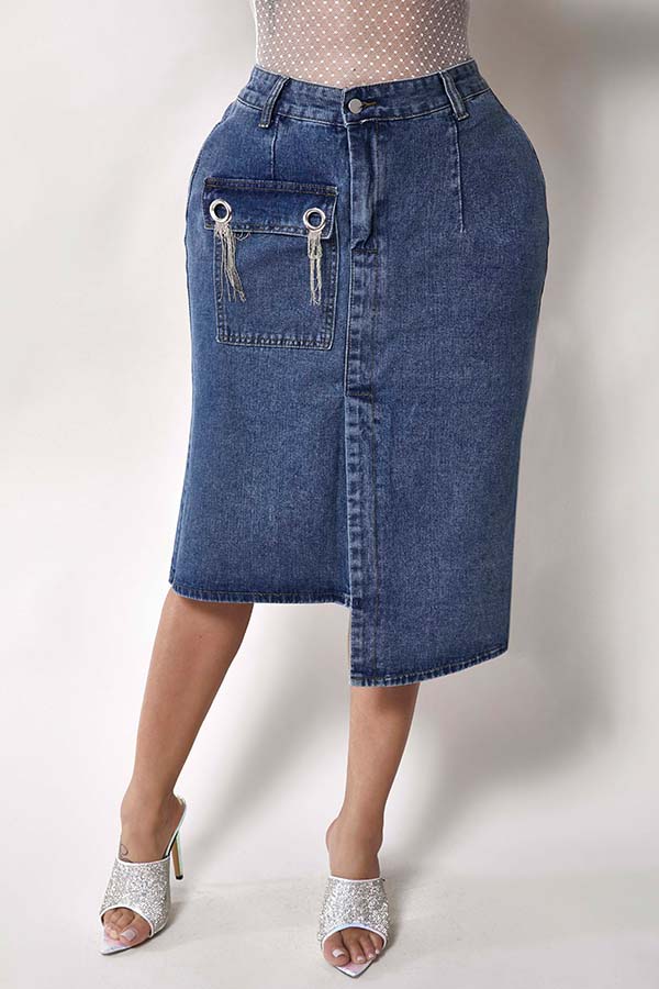 

Lovely Trendy Asymmetrical Blue Skirt