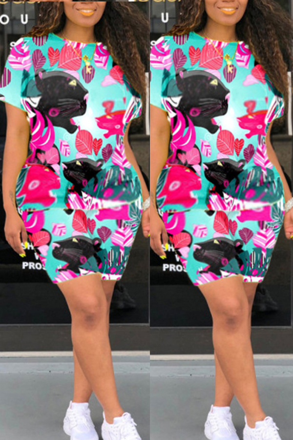 

Lovely Casual Print Pink Plus Size Two-piece Shorts Set