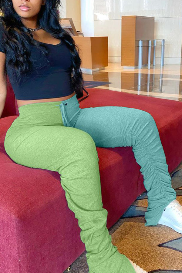 

Lovely Casual Patchwork Green Plus Size Pants