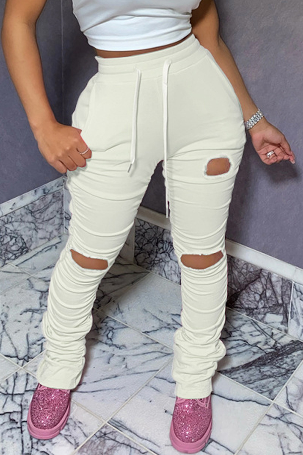 

Lovely Leisure Hollow-out White Pants
