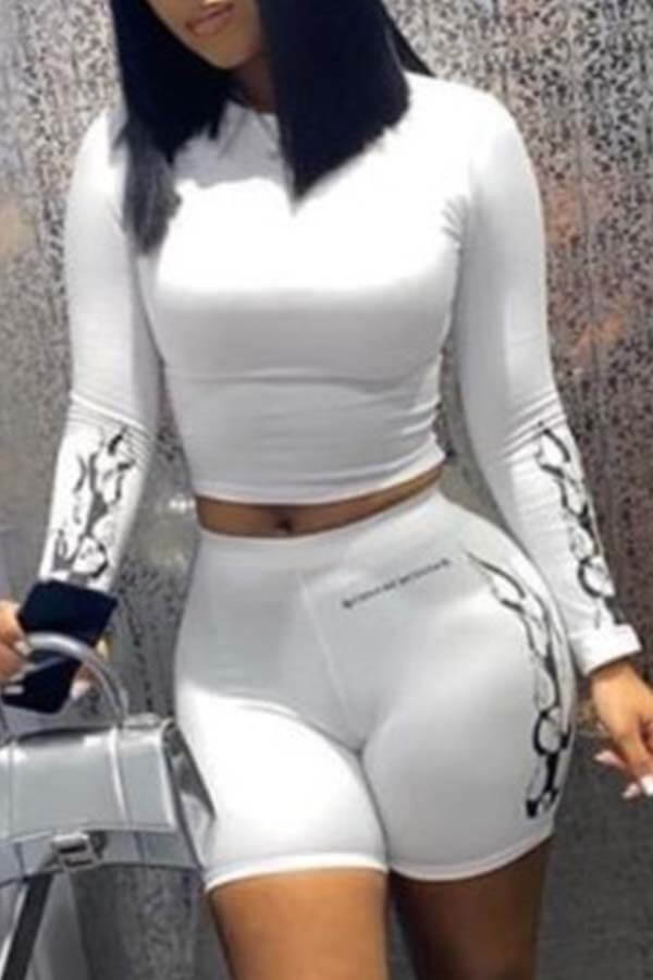 

LW Casual Print White Two-piece Shorts Set