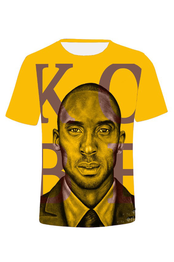 

Lovely Trendy O Neck Print Yellow T-shirt