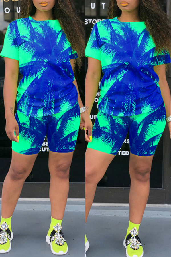 

Lovely Leisure Tie-dye Blue Two-piece Shorts Set