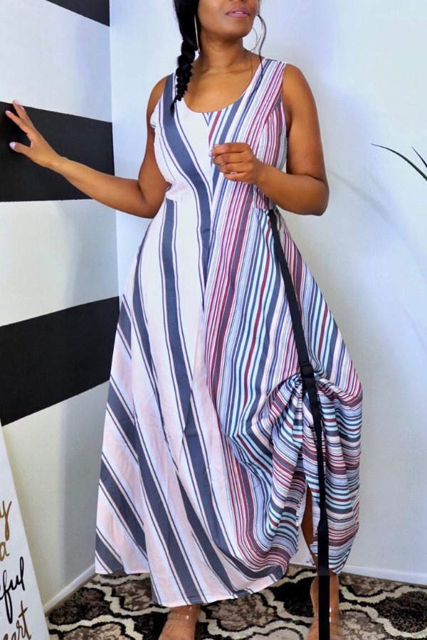 

Lovely Casual Striped Multicolor Ankle Length Dress, Multi
