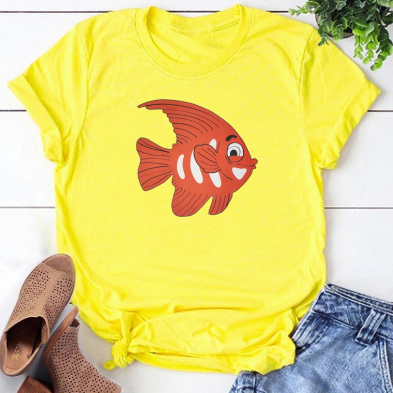 

Lovely Leisure O Neck Cartoon Print Yellow T-shirt