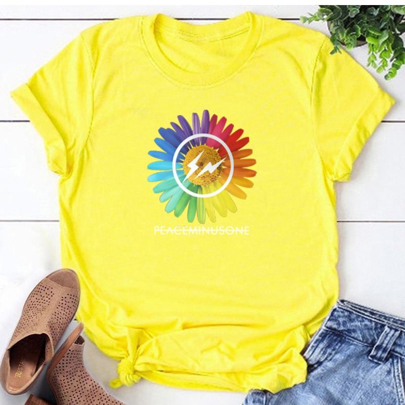 

Lovely Leisure O Neck Cartoon Print Yellow T-shirt