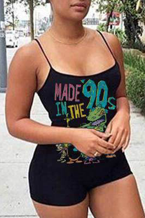 

Lovely Leisure Cartoon Print Green One-piece Romper