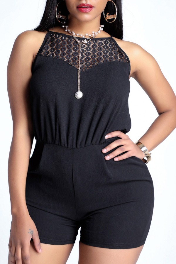 

Lovely Stylish Patchwork Black One-piece Romper