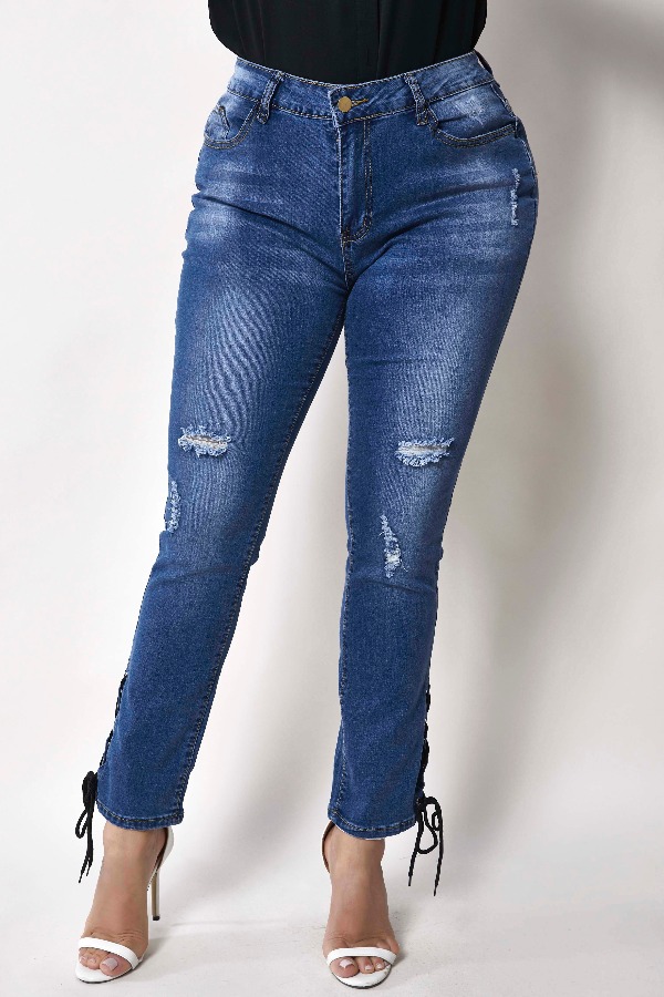 

Lovely Stylish Broken Holes Blue Jeans