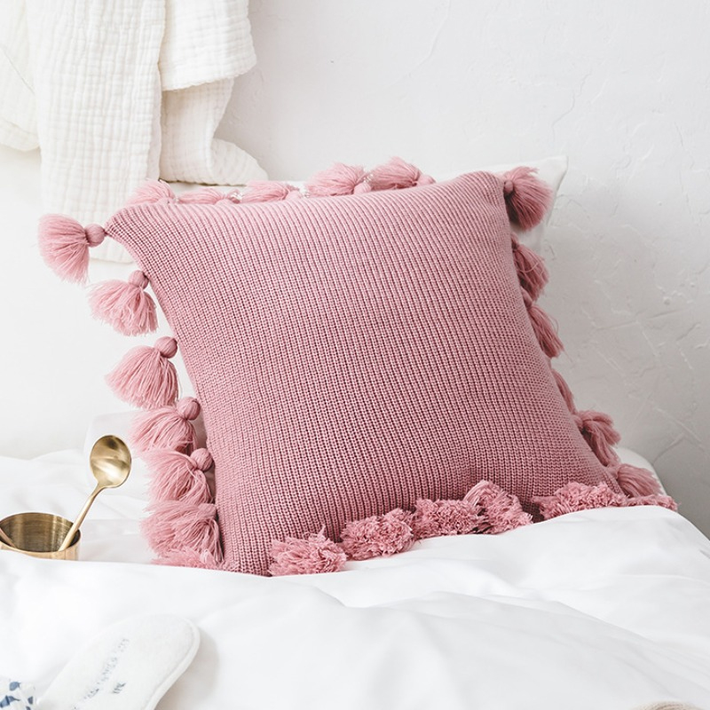 

Lovely Trendy Tassel Design Pink Decorative Pillow Case
