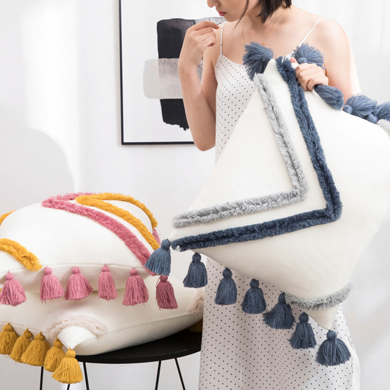 

Lovely Trendy Tassel Design Blue Decorative Pillow Case