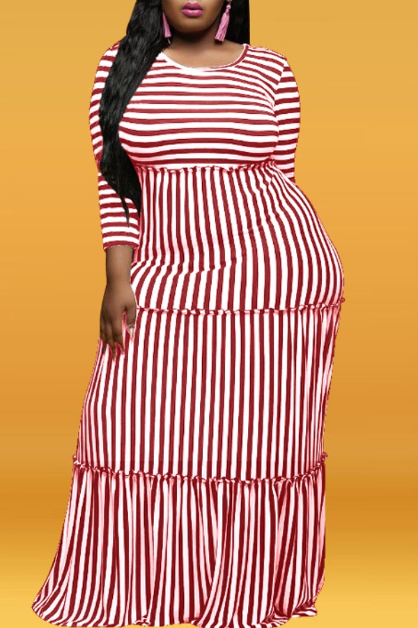 

Lovely Stylish Striped Red Maxi Plus Size Dress