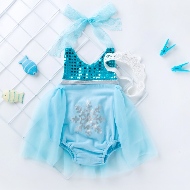 

Lovely Sweet Patchwork Baby Blue Girl One-piece Romper