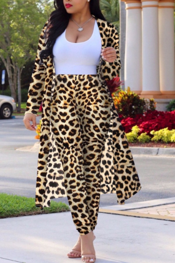 

Lovely Plus Size Trendy Leopard Print Two-piece Pants Set