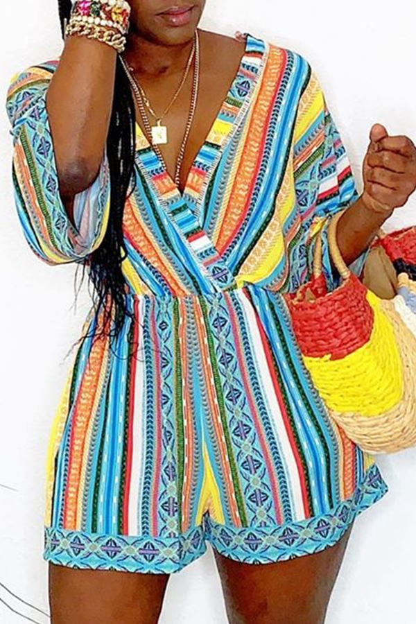 

Lovely Trendy Striped Multicolor One-piece Romper, Blue
