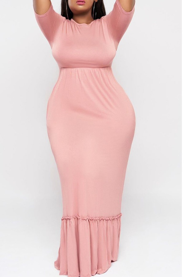

Lovely Trendy Patchwork Pink Maxi Plus Size Dress