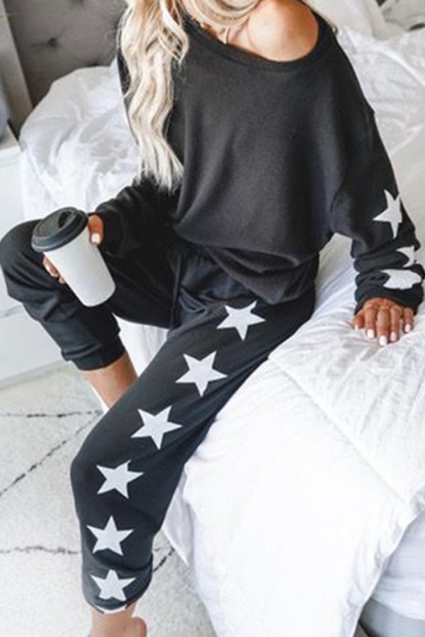 

Lovely Casual Print Black Loungewear