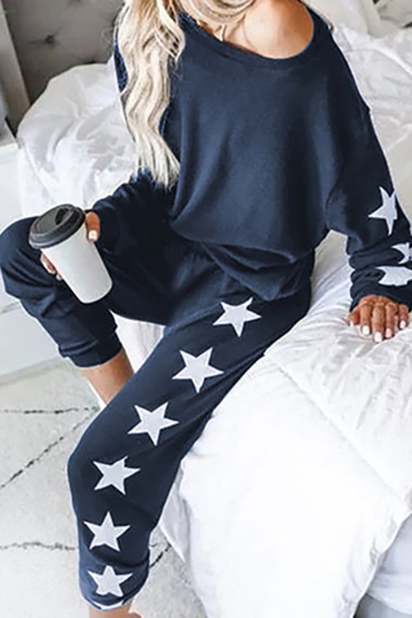 

Lovely Casual Print Blue Loungewear