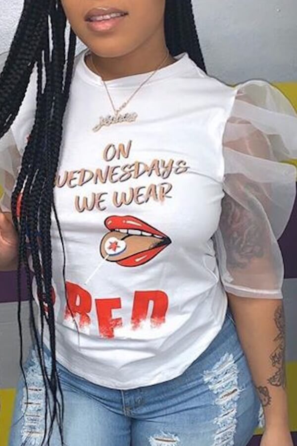 

Lovely Casual Print White T-shirt