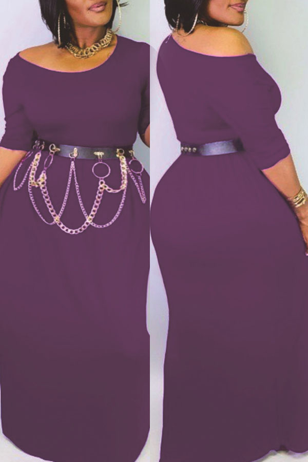 

Lovely Leisure Basic Purple Maxi Plus Size Dress