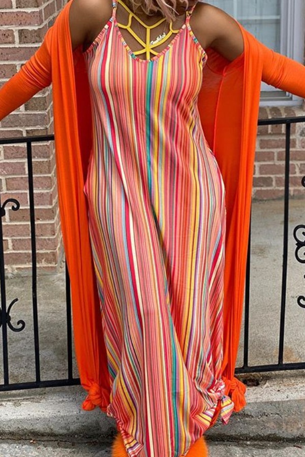 

Lovely Leisure Striped Multicolor Maxi Plus Size Dress, Multi
