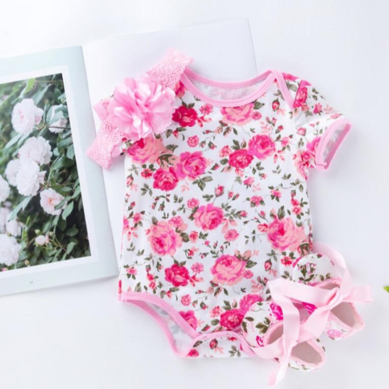 

Lovely Trendy Floral Print Pink Girl One-piece Romper