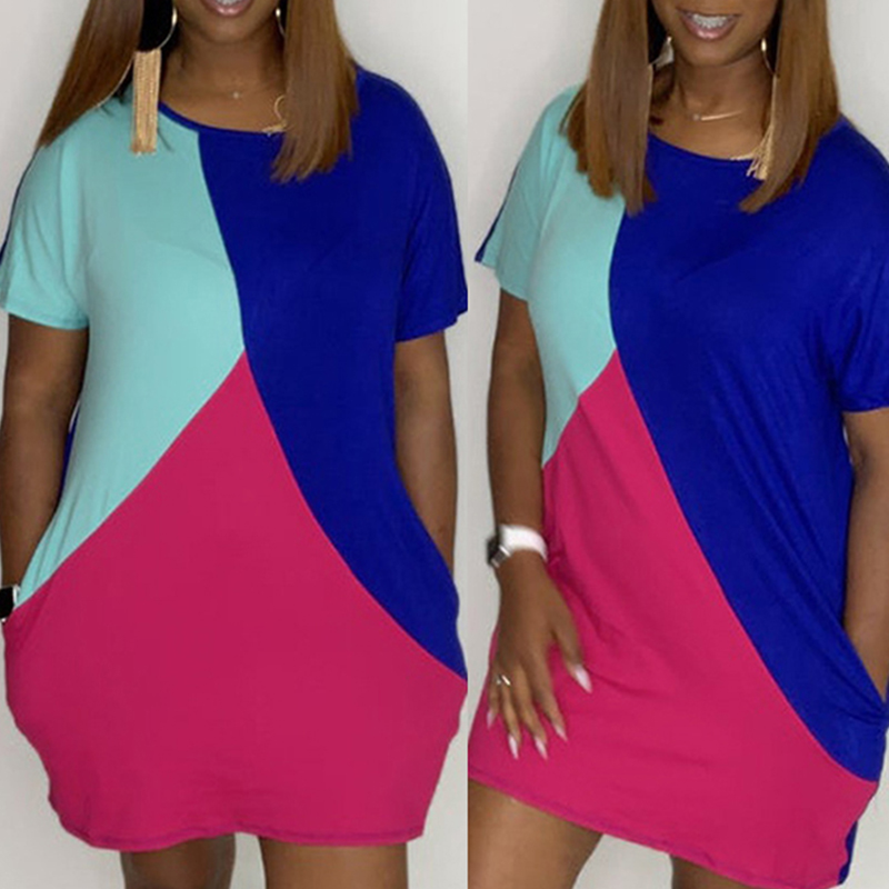 

Lovely Casual Color-lump Patchwork Blue Mini Dress