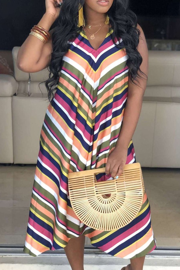 

Lovely Leisure Striped Multicolor Mid Calf Dress, Multicolor mstn