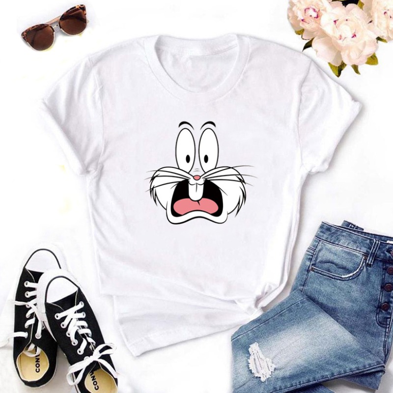 

Lovely Casual O Neck Cartoon Print White T-shirt