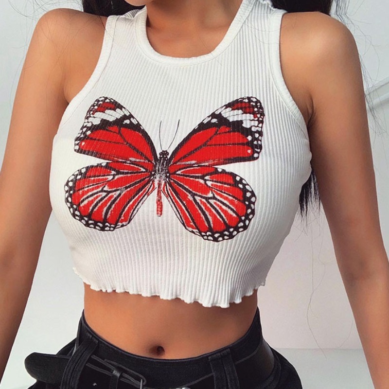 

Lovely Casual Butterfly White Camisole