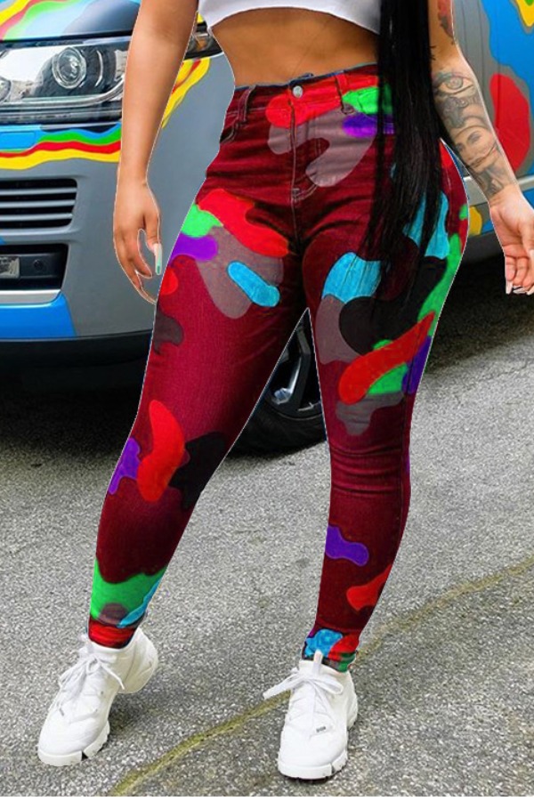 

Lovely Leisure Print Red Pants