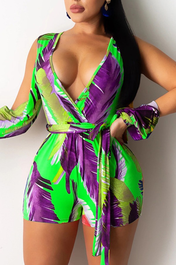 

Lovely Trendy Plants Print Green One-piece Romper
