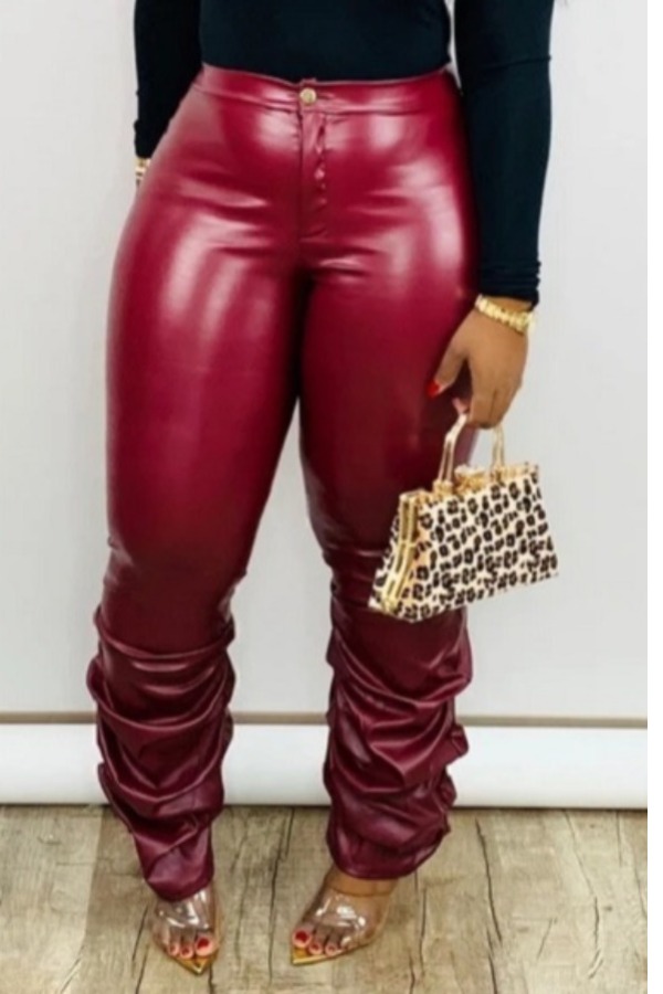 

Lovely Casual Fold Design Red Plus Size Pants