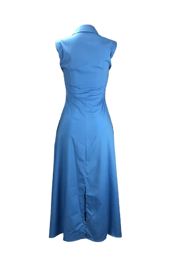 LW Trendy Buttons Design Baby Blue Maxi Dress