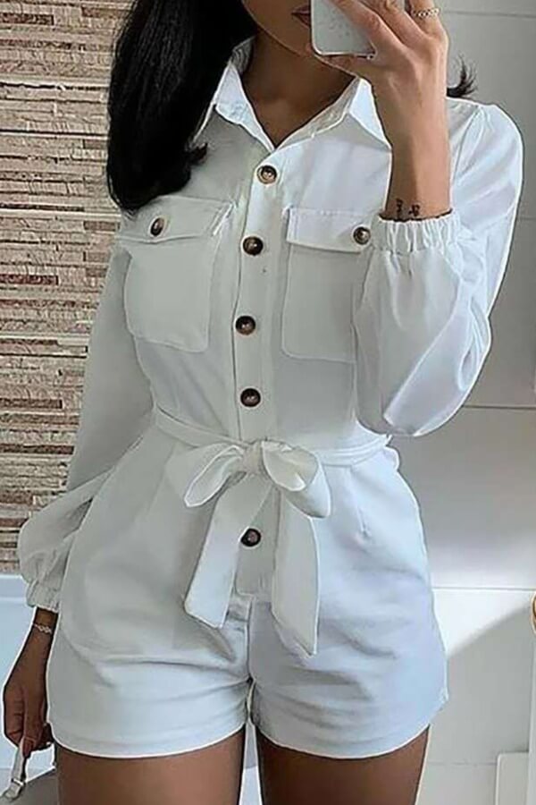 

Lovely Trendy Buttons Design White One-piece Romper