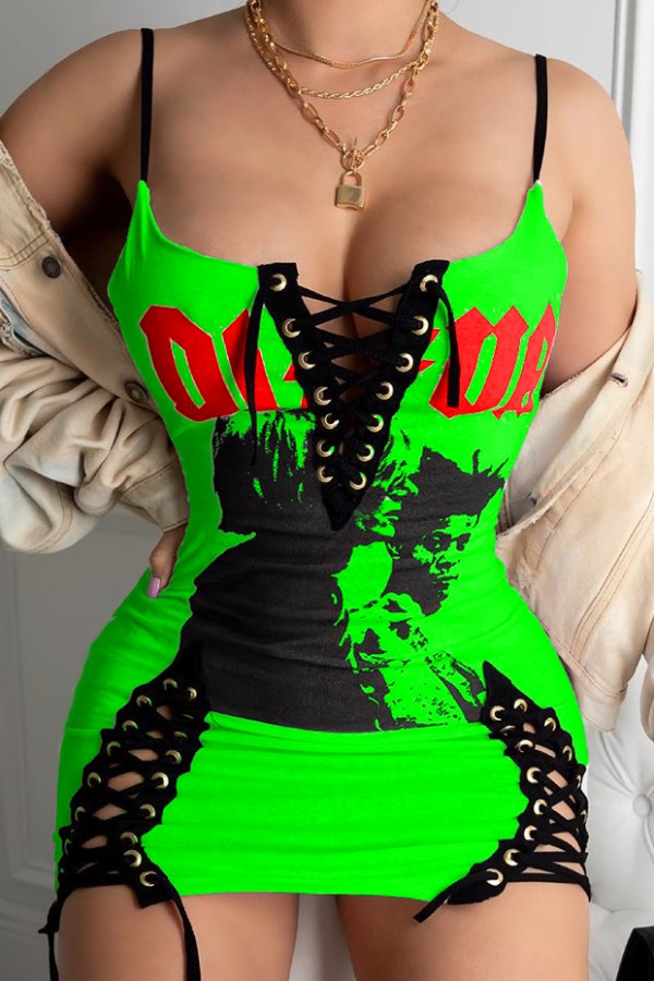 

Lovely Stylish Bandage Design Green Mini Dress