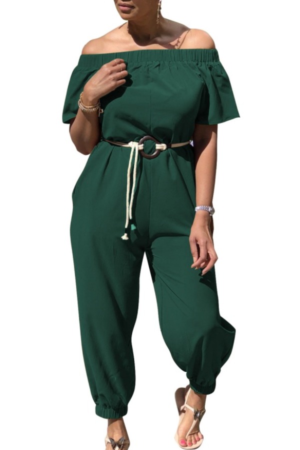 

Lovely Casual Fold Design Green One-piece Jumpsuit(With Belt